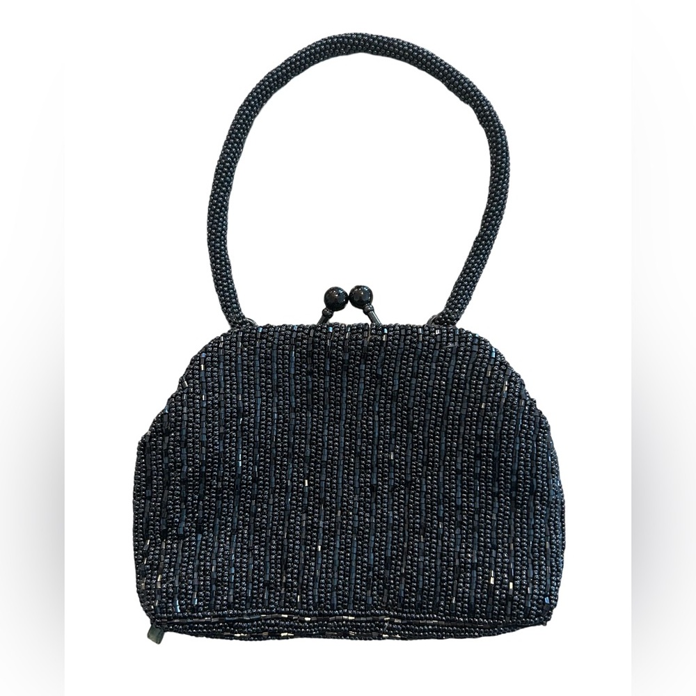 Vintage Black Beaded Black Purse Clutch with Beaded Strap Luxury Classic Formal